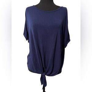 Women's Navy Short Sleeve Tie-Front Top